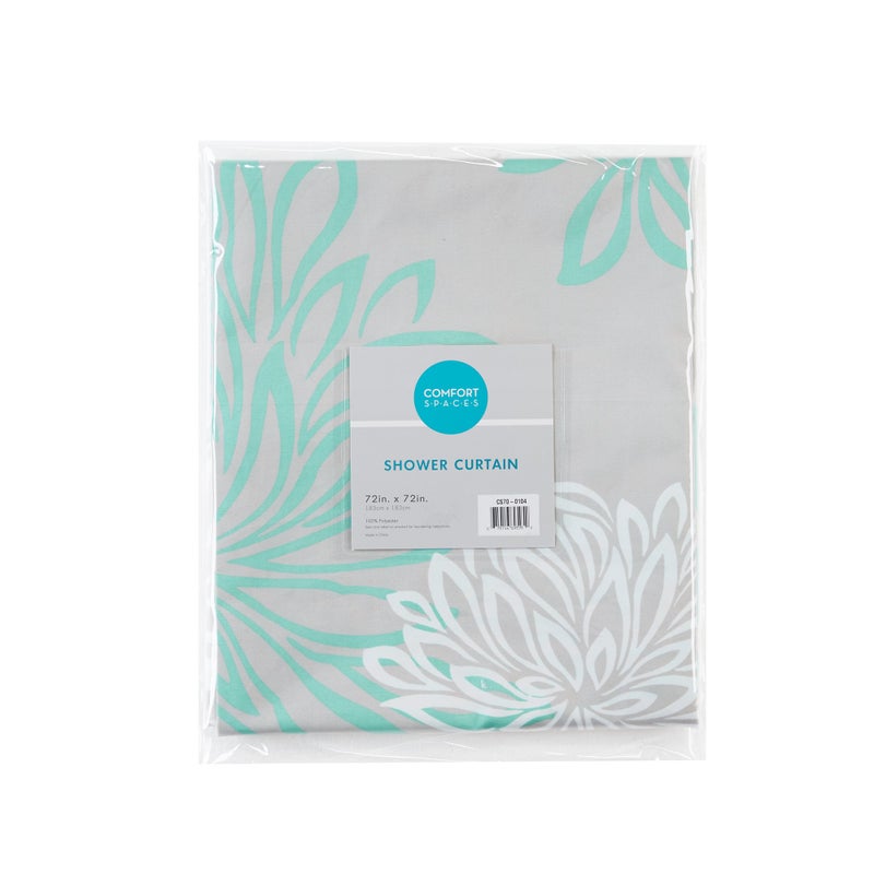 Comfort Spaces Enya Bathroom Shower Floral Printed Cute Chic Microfiber Fabric Bath Curtains, 72"x72", Aqua/Grey - Image 4
